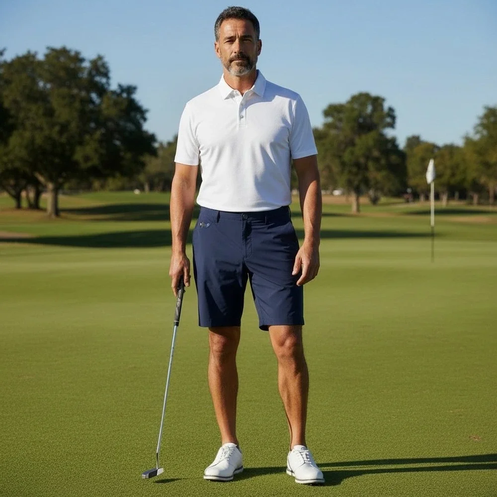 William Murray Golf Shorts Mens 36 Navy Blue Straight Fit Plaid Trim Performance